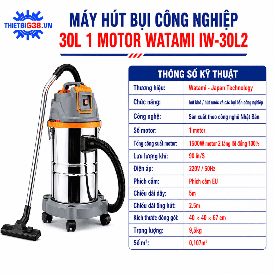 Máy hút bụi công nghiệp 30L 1 Motor WATAMI IW-30L2