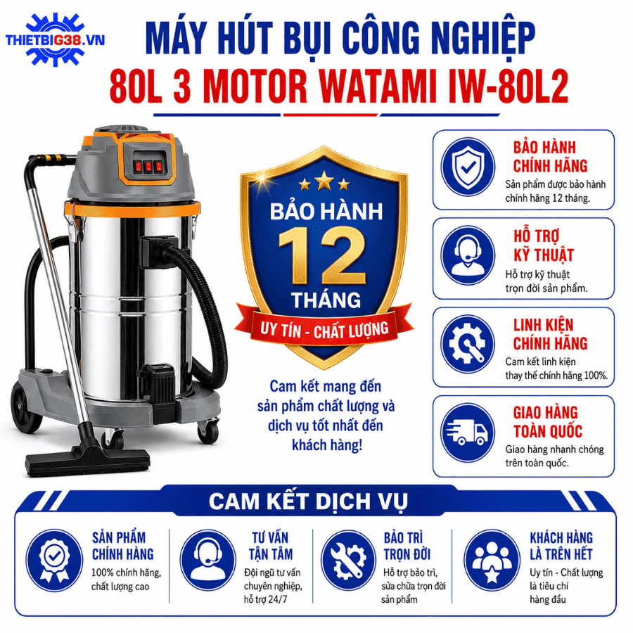 Máy hút bụi công nghiệp 80L 3 Motor WATAMI IW-80L2