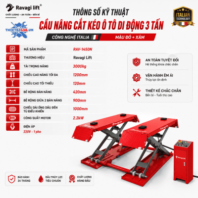 Cầu Nâng Cắt Kéo Di Động 3 Tấn RAVAGI LIFT RAV-1450N Công Nghệ Italia